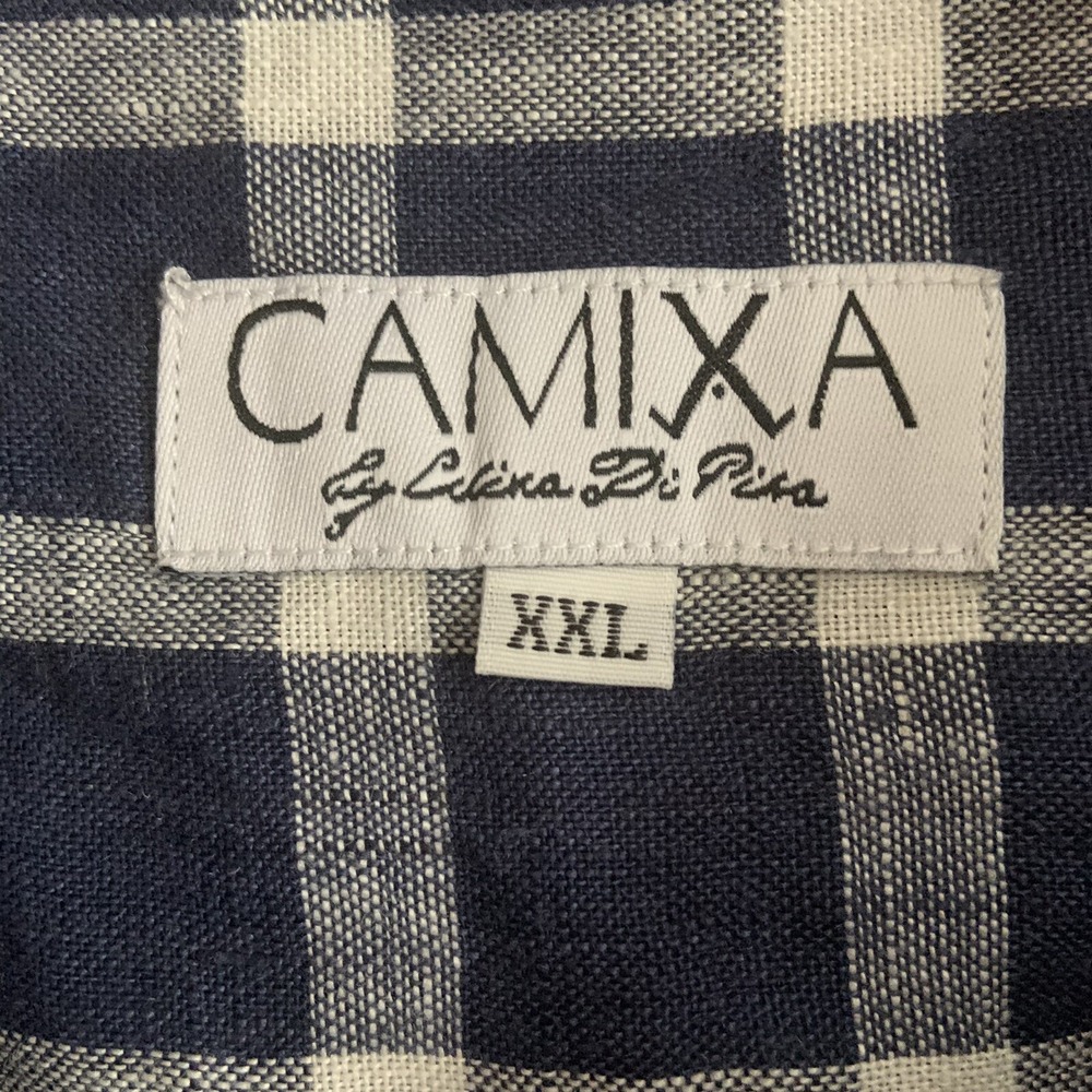 Linen Blue White Check Button up Shirt  Pkt Camixa by Celina Di Pisa Sz XXL - Picture 5 of 12